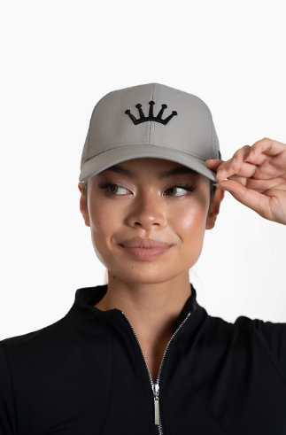 Women's Equestrian classic grey cap with 3D subtle logo embroidery for sun protection and sporty perforated mesh panels for airflow