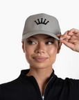 Women's Equestrian classic grey cap with 3D subtle logo embroidery for sun protection and sporty perforated mesh panels for airflow