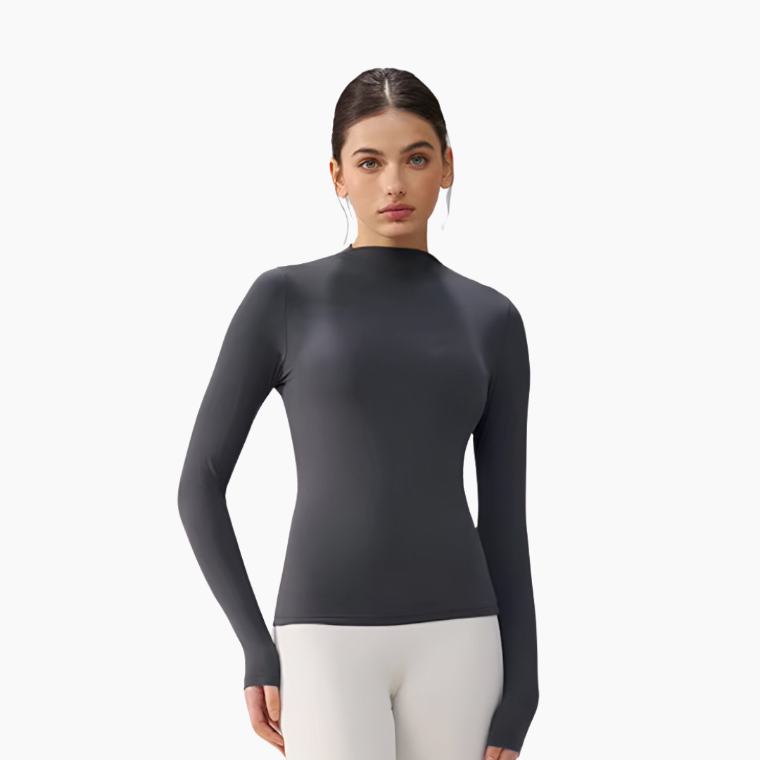 Women's Equestrian long sleeve and mock neck training top in slate grey