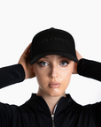 Women's Equestrian classic black cap with 3D subtle logo embroidery for sun protection